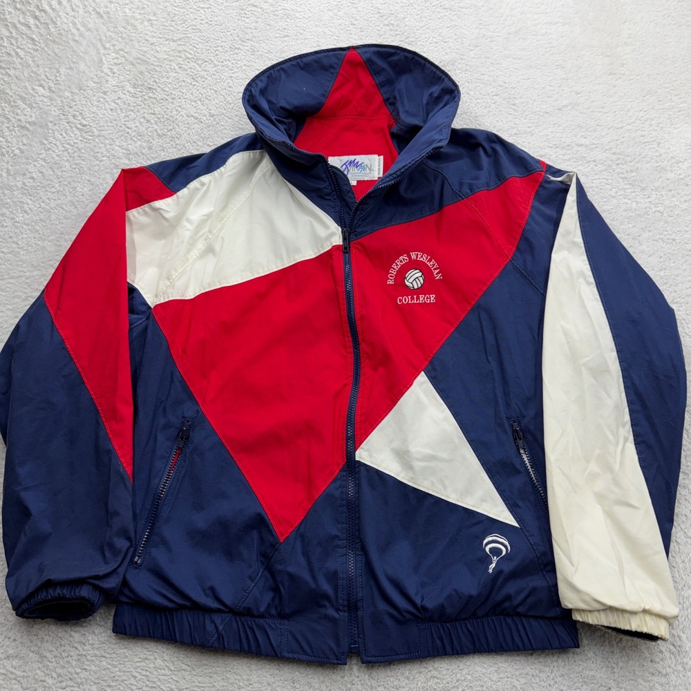 Vintage Jammin Roberts Wesleyan College Volleyball Windbreaker Jacket Blue‎ L